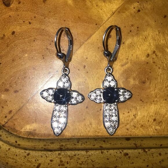 Natural Star Sapphire Sterling Silver Earrings - Picture 1 of 8